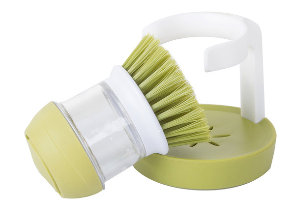 Scrub brush kitchen dishwasher liquid dispenser scrub stand