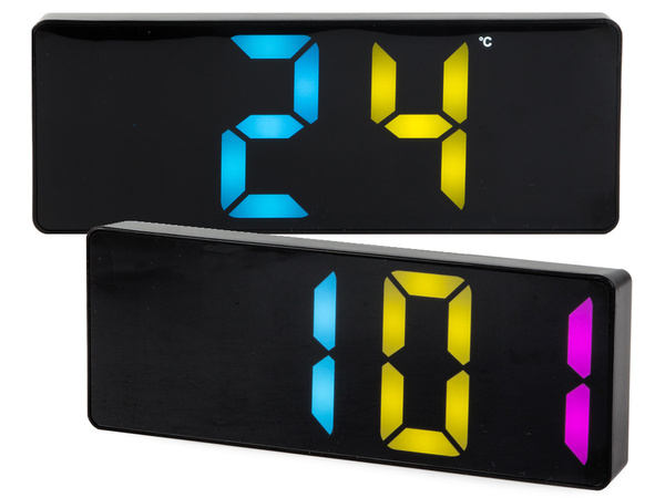 DIGITAALNE ÄRATUSKELL ELEKTROONILINE TERMOMEETER VÄRVILINE ÄRATUSKELL KUUPÄEV SNOOZE