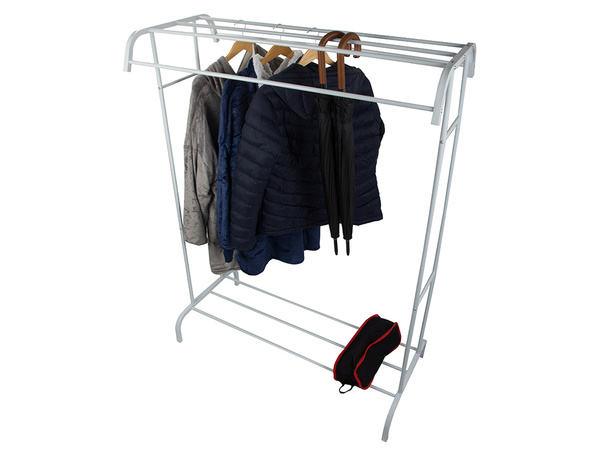 Porte-manteaux sur pied avec étagères pour chaussures et vestes en métal pour garde-robe