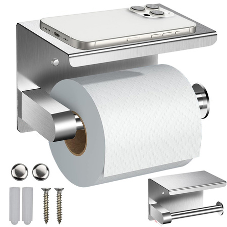 SUPORT HÂRTIE IGIENICĂ CU RAFT TELEFONIC PENTRU BAIE WC OȚEL