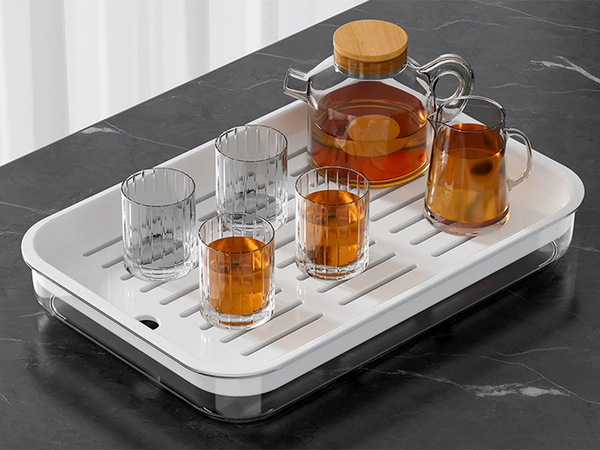 Two-layer kitchen tray drining rack for dishes vegetables fruit plastic