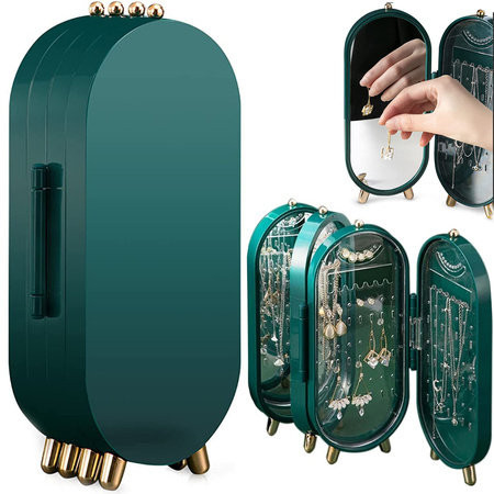 Organisateur de bijoux présentoir pliant miroir stand vert