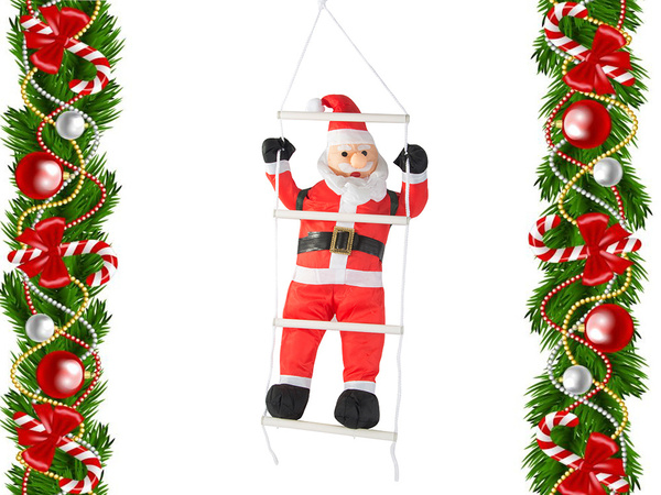PÈRE NOËL SUR UNE ÉCHELLE DÉCORATION DE NOËL BALCON TERRASSE DÉCORATION 95 CM CHEMINÉE