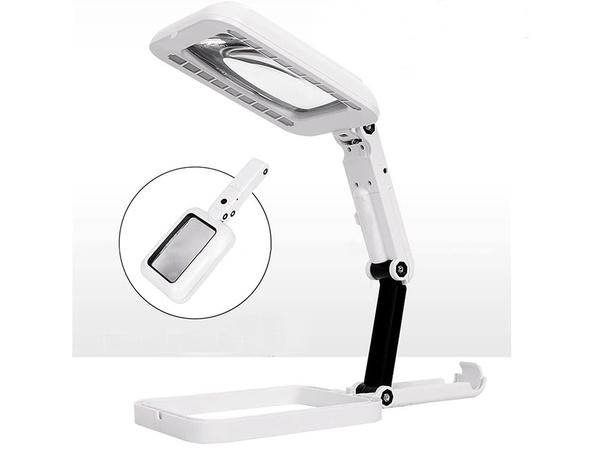 Lupa de escritorio joyero grande 3x 18 led plegable
