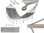 Zahradní houpací síť turistická šedá střapec houpačka boho bag 200 x 100cm