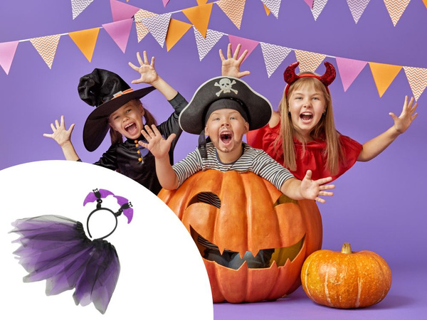 Halloween dress-up costum fusta liliac bentiță negru și violet