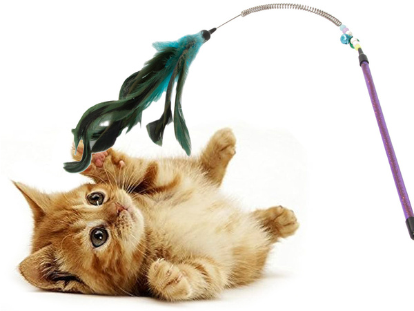 Cat toy fishing rod feather rattle play toy