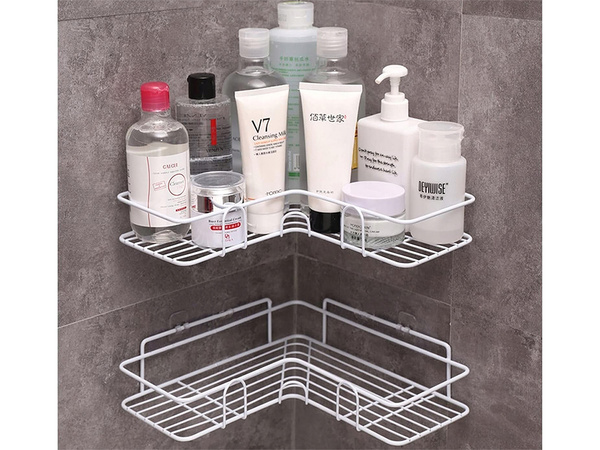 Półka łazienkowa do łazenki pod prysznic narożna loft wisząca haczyk biała