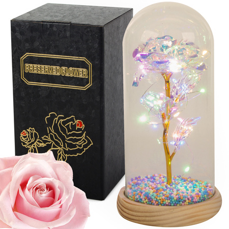 Rosa eterna en caja de cristal luminosa led regalo dia de la mujer