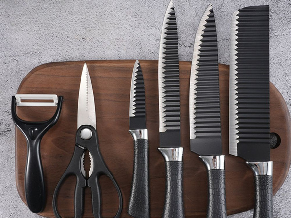 Juego de cuchillos de cocina de 6 piezas tijeras de cocina pelador de acero