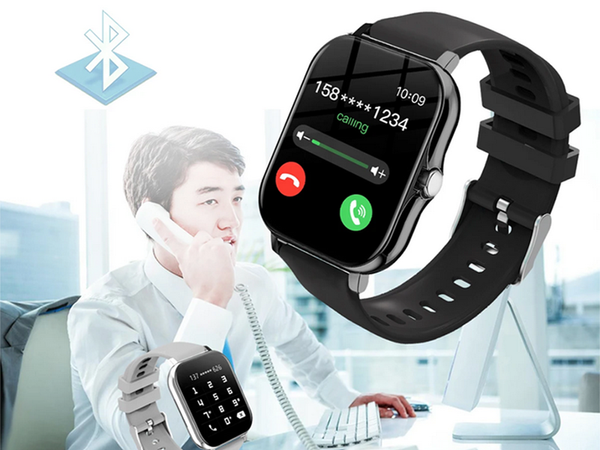 Montre connectée pour femme et homme, bracelet en caoutchouc, sport, Bluetooth, appels, noir