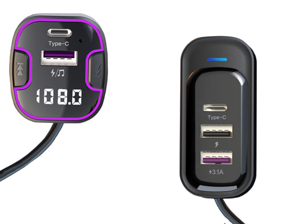 Bluetooth car transmitter fm 3x usb type c adapter charger