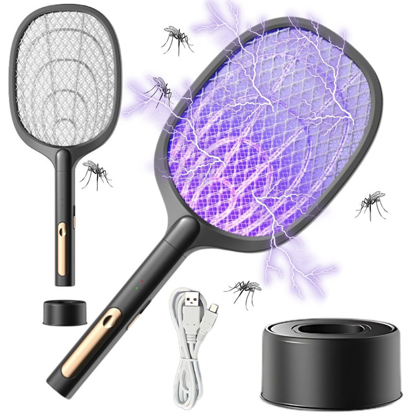Electric fly swatter for mosquitoes moths insects with uv lamp with stand
