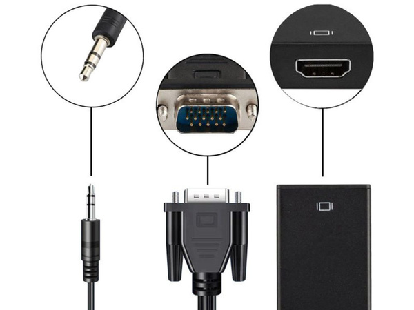 Kábel vga-hdmi full hd d-sub konvertor adaptér s 3,5 jack a usb