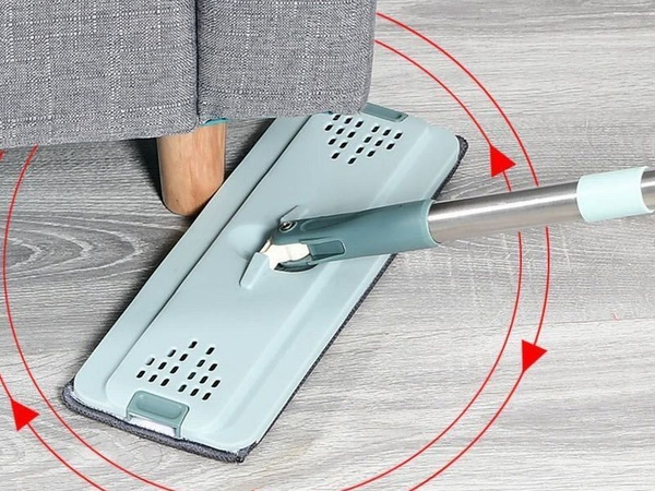 Balai à franges plat avec seau pliable en microfibre raclette pour sols 2 embouts