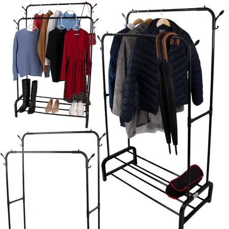 Perchero de pie para ropa con estantes para zapatos y chaquetas armario metálico