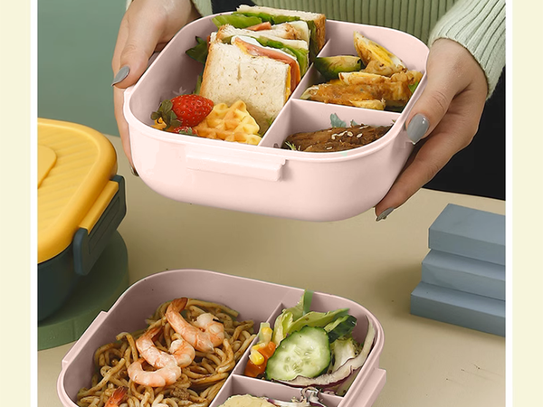 Lunchbox homemade breakfast container with compartments for breakfast and lunch, including cutlery