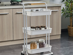 Estante de baño, armario de cocina, estantería móvil con ruedas, 3 niveles, blanco