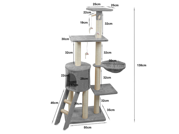 Kaķu koka tornis kaķu skrāpēšanas postenis 138cm