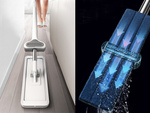 Flat mop with hand wiper 125 cm foldable wide mircofibre