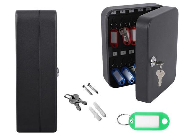 Kulcsszéf fém tok 48 kulcsra zárható akasztóval, kampókkal