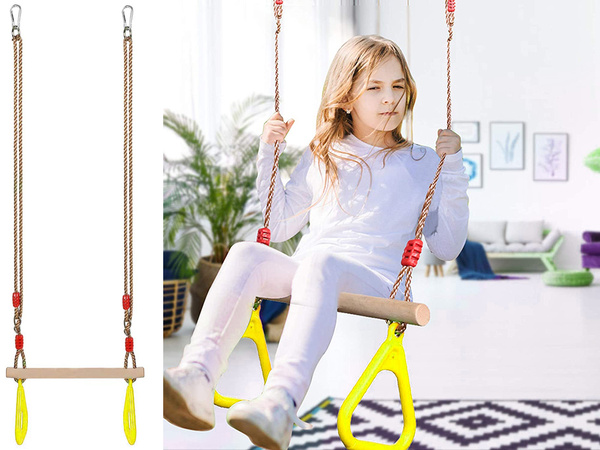 CHILDREN'S WOODEN GARDEN SWING GYMNASTIC TRAPEZE WITH HANDLES
