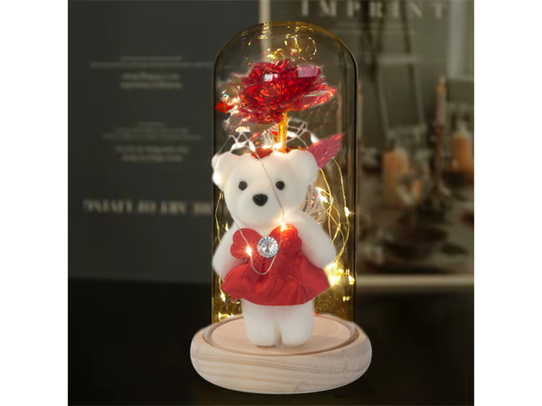 Örök rózsa üvegben vezetett világító üveg dobozban nőnapi ajándék