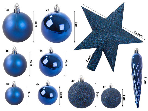 Arbre de noël boules vacances bleu pailleté étoile 8 / 6 / 5