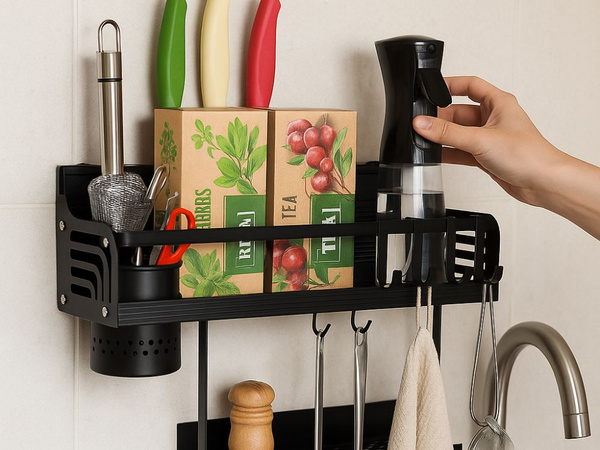 Estante de pared organizador de cocina metálico colgante para utensilios