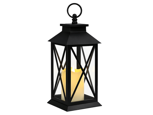 DECORATIVE LED LANTERN WITH ELECTRIC BATTERY-POWERED CANDLE