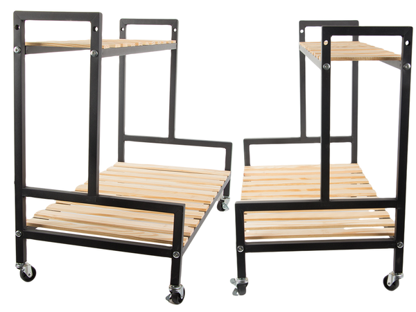 Puidust lillepeenar potilillede jaoks kahekorruseline riiul ratastel terrassil