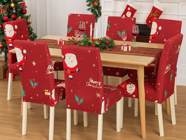 Karácsonyi székhuzat, dekoratív, univerzális, Mikulás, gumiszalaggal