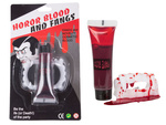 Sada falešných zubů + krev halloween upír dracula tesáky krev v tubě