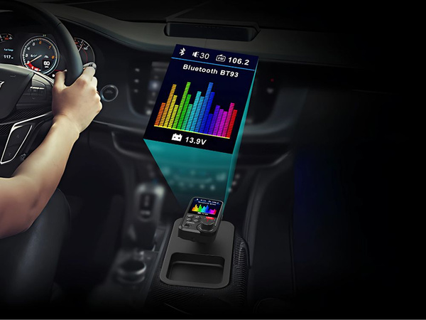 Bluetooth vysílač 5.0 fm reproduktor usb qc tf bass lcd 12-24v