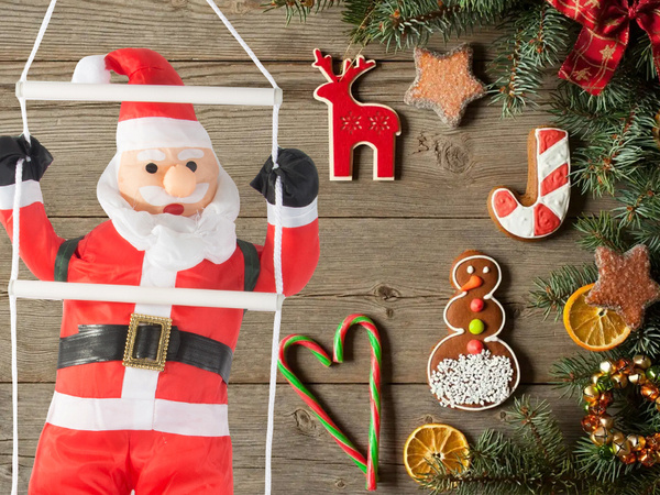 PÈRE NOËL SUR UNE ÉCHELLE DÉCORATION DE NOËL BALCON TERRASSE DÉCORATION 95 CM CHEMINÉE