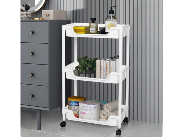 Estanteria baño armario cocina estanteria movil con ruedas 3 niveles ganchos