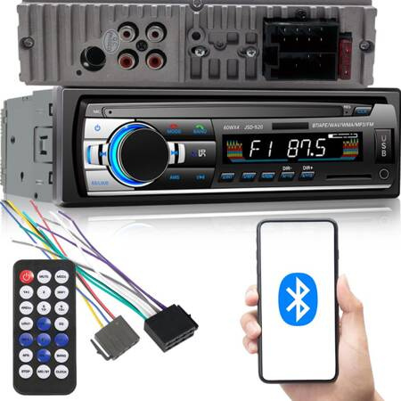 Autoradio bluetooth usb aux sd 1-din mikrofons + pilots 4 x 60 w