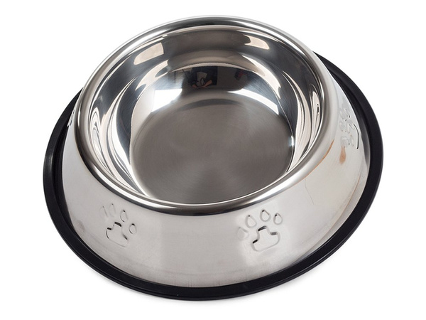Metal bowl for dog cat silver on rubber 0.5l