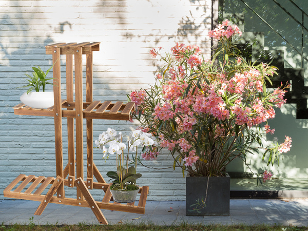 Three-tier flower pot stand wooden flower pots