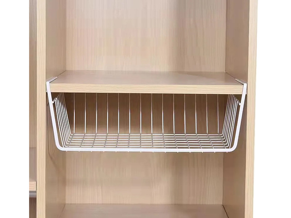 AKASZTÓS KOSÁR POLC ALATT FÉM KOSÁR SZERVEZŐ KONYHAI KOSÁR FEHÉR