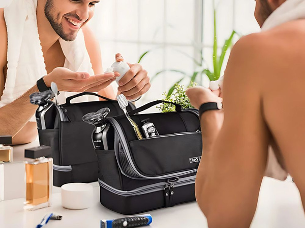 Ceļojumu kosmētikas somiņa ar āķi liela unisex ūdensnecaurlaidīga melna