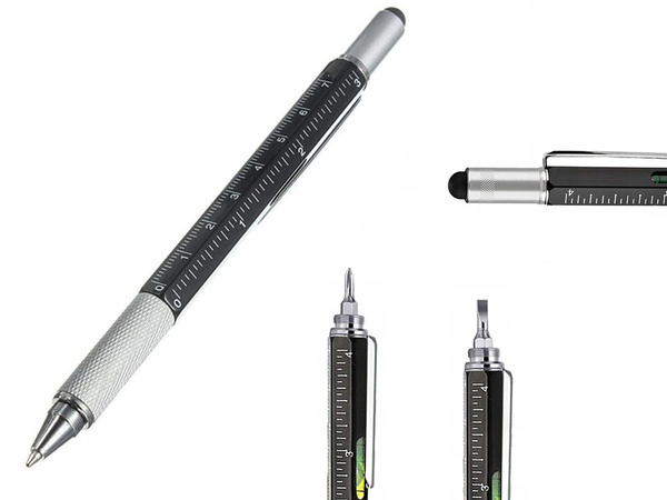 Multifunkční pero šroubovák multitool 6v1 vodováha klip