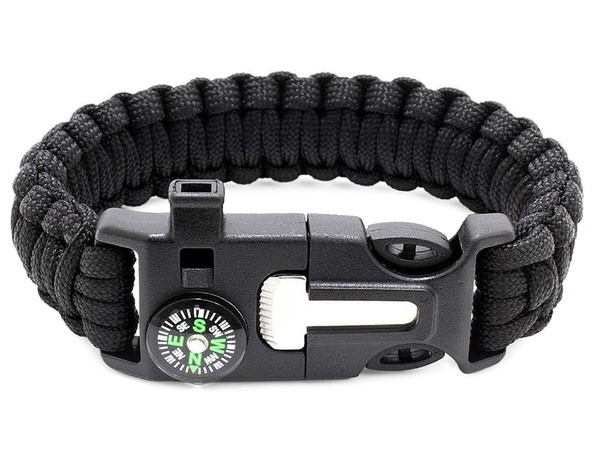 BRACELET SURVIVAL WRISTBAND 5IN1 COMPASS FLINT ROPE KNIFE PARACORD ROPE