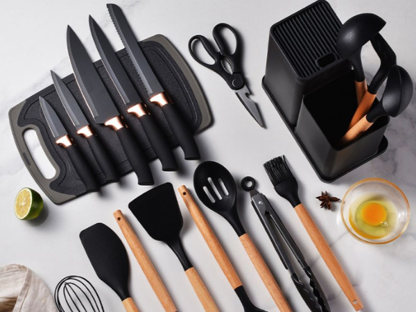 Kitchen knife set with utensils and cutting board 12pcs knife block stand set