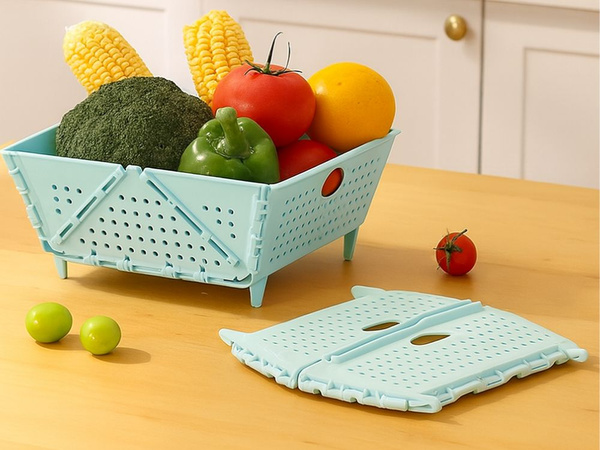 Cesta para frutas y verduras, organizador, escurridor plegable, bandeja de plástico, cesta