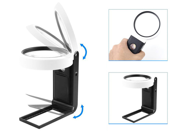 Összecsukható ékszerész nagyító 10x 25x 6 led 2 uv skála