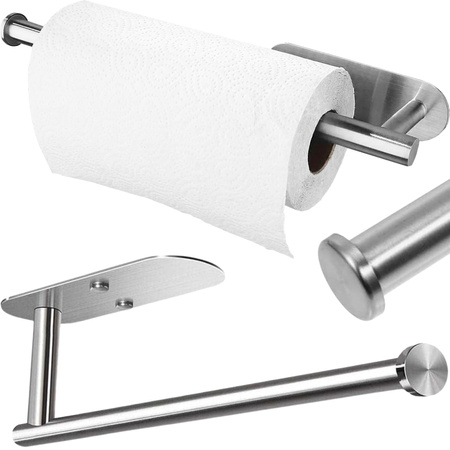 Kitchen paper towel holder adhesive metal silver loft