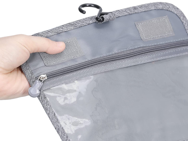 Travel cosmetics bag, hanging organiser for the bathroom, with zip, hook and handle