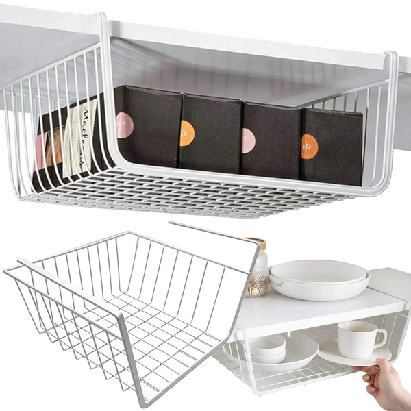 Panier suspendu sous étagère organisateur de panier en métal panier de cuisine blanc