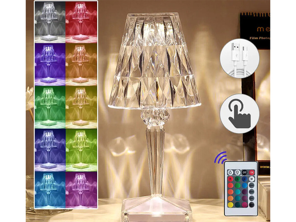 Lampe de table led cristal rgb telecommande usb
